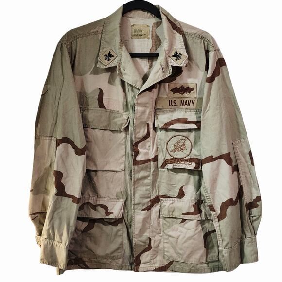 Man of Faith Upcycled U.S. Navy Gulf War Desert Storm Camo Military Camo Jacket - Picture 4 of 8